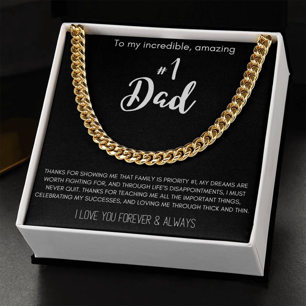 To My Incredible Amazing #1 Dad Cuban Link Chain Necklace