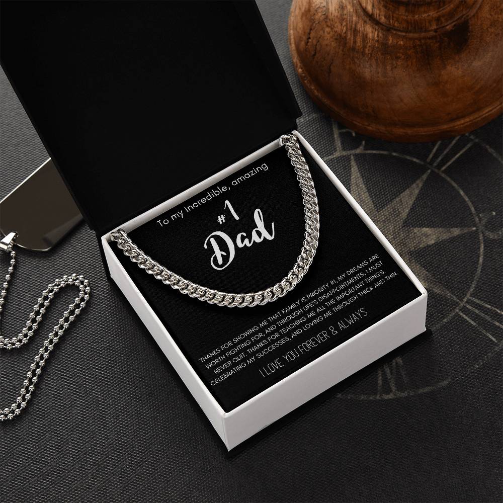 To My Incredible Amazing #1 Dad Cuban Link Chain Necklace