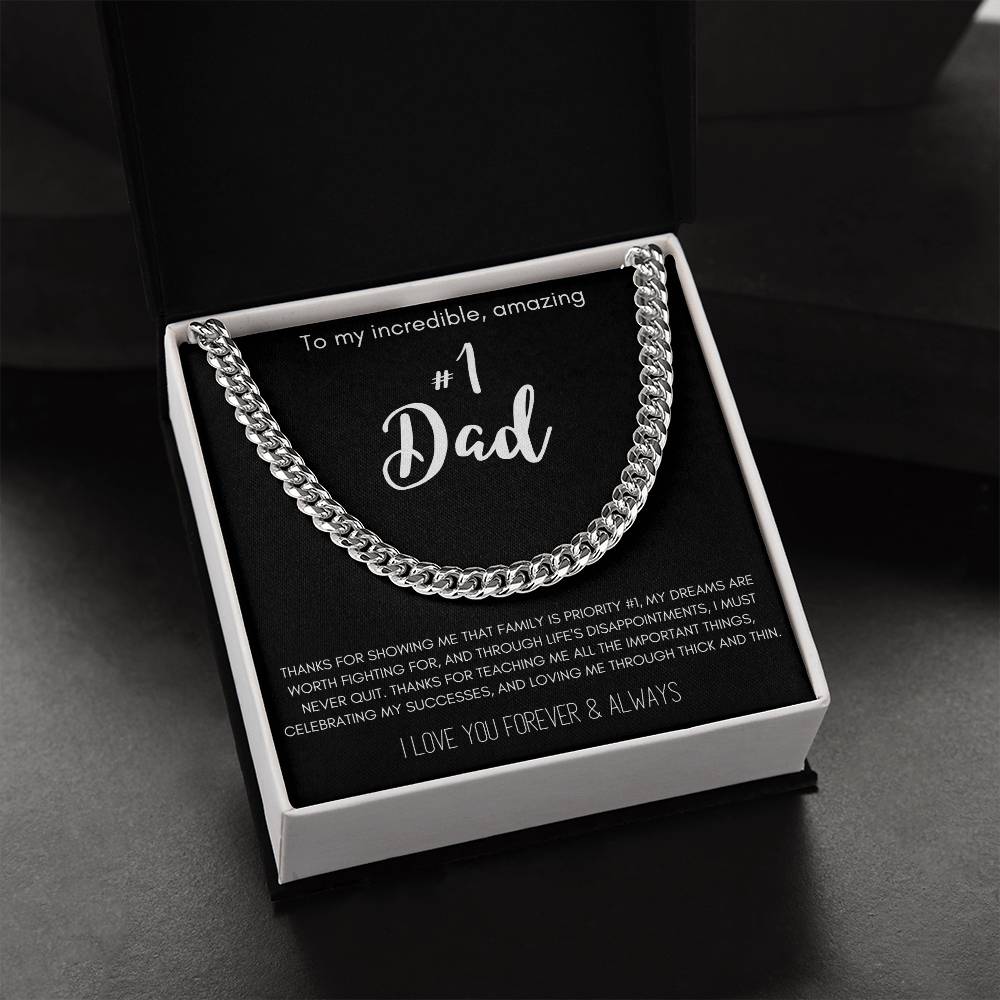 To My Incredible Amazing #1 Dad Cuban Link Chain Necklace