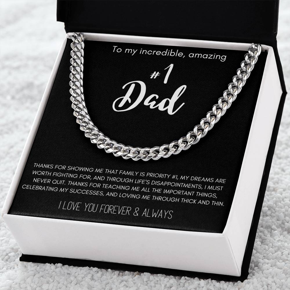 To My Incredible Amazing #1 Dad Cuban Link Chain Necklace